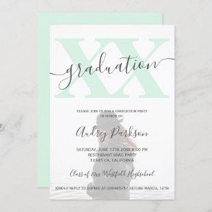 Pastel mint green simple bold graduation photo invitation