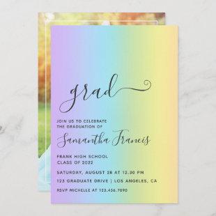 Pastel Rainbow Ombre Graduation Party Photo Invitation