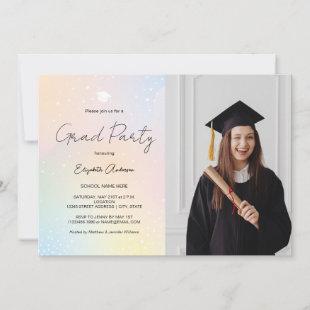 Pastel Rainbow Simple Script Photo Graduation Invitation