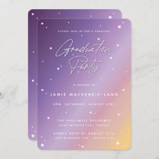 Pastel Sunset Script and Stars Graduation Party Invitation