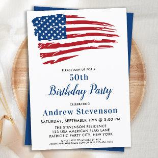 Patriotic 50th Birthday Party American Flag  Invitation