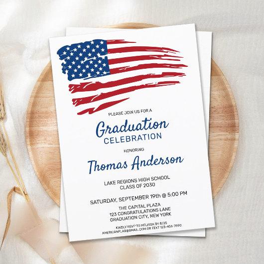Patriotic American Flag Usa Military Graduation  Invitation Postcard