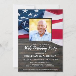 Patriotic Custom Photo American Flag Birthday  Invitation