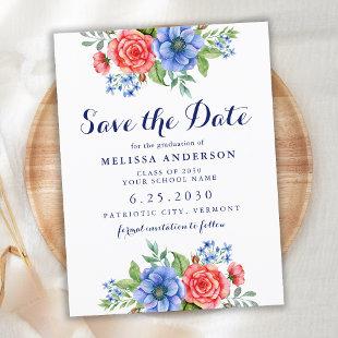 Patriotic Floral Red Blue Graduation Save The Date