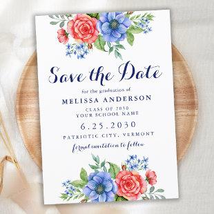 Patriotic Floral Red White Blue Party Graduation Save The Date