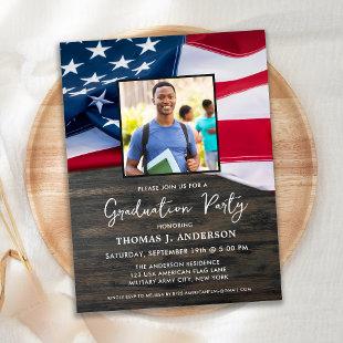Patriotic US Flag Custom Photo Military Graduation Invitation Postcard