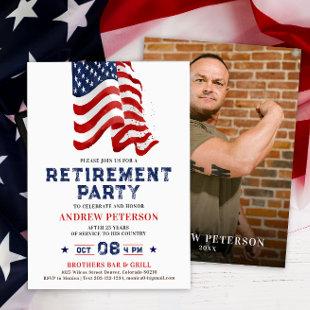 Patriotic US Flag Photo Portrait Retirement Party Invitation