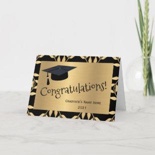 Pattern Gold Black Congratulations Graduation Card