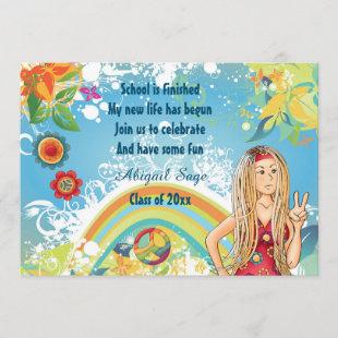 Peace Blond Hippie Girl Graduation Invitation
