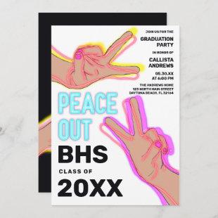 Peace Out School Pink Neon Lights Graduation Party Invitation