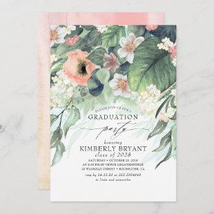 Peach and Pink Floral Elegant Stylish Graduation Invitation