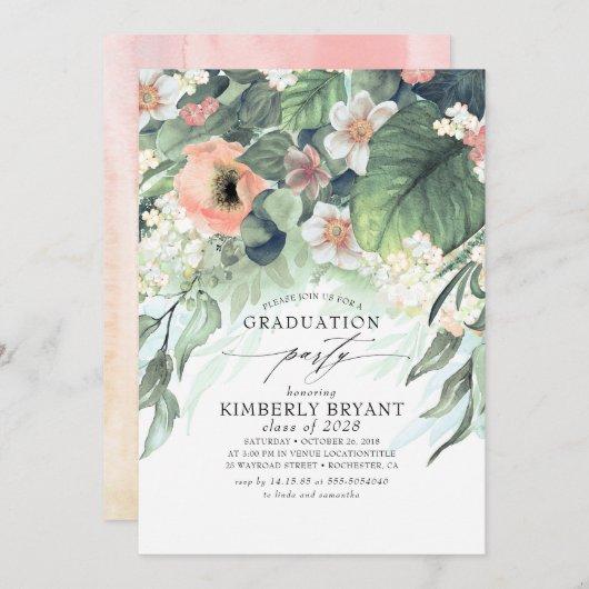 Peach and Pink Floral Elegant Stylish Graduation Invitation