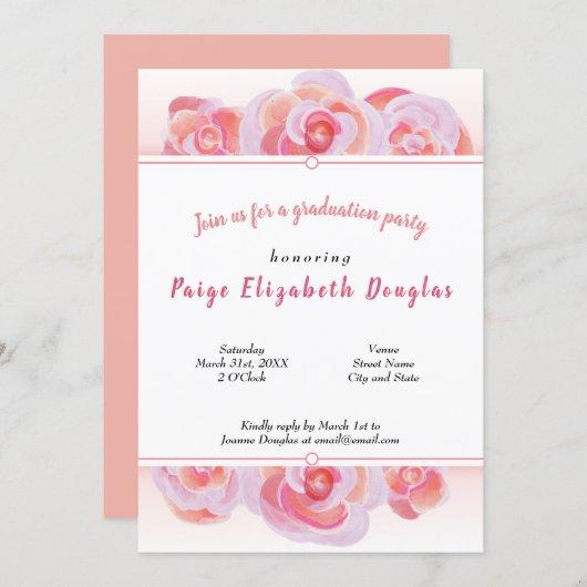 Peach and Pink Rose Graduation Invitations