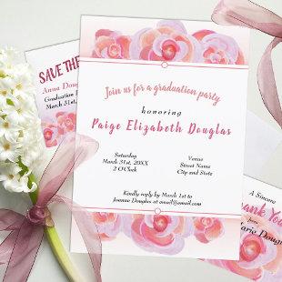 Peach and Pink Rose Graduation Party Invitations