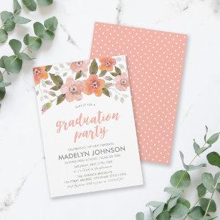 Peach Delicate Floral Graduation Party Invitation