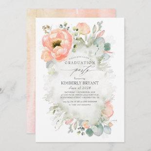 Peach Flowers and Greenery Elegant Graduation Invitation