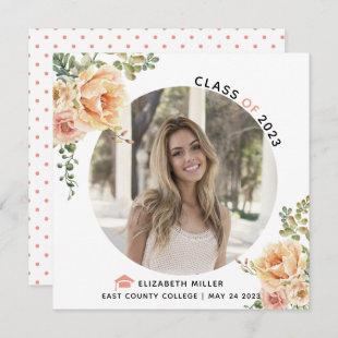 Peach flowers Class of 2023 graduation photo Announcement
