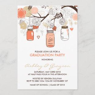 Peach Mason Jars Graduation Party Invitation