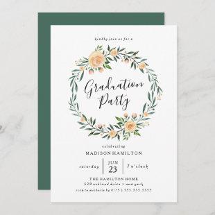 Peach Roses Wreath | Graduation Party Invitation