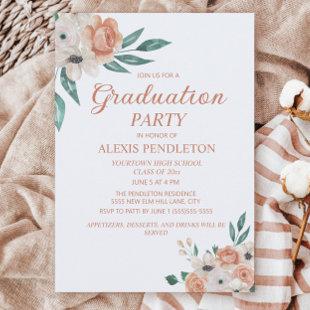Peach Watercolor Floral Graduation Invitation