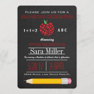 Pencil & Apple Teacher Graduation Invitation