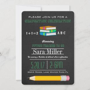 Pencil & Books Teacher Graduation Invitation
