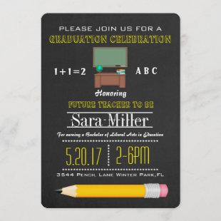 Pencil & Desk Teacher Graduation Invitation