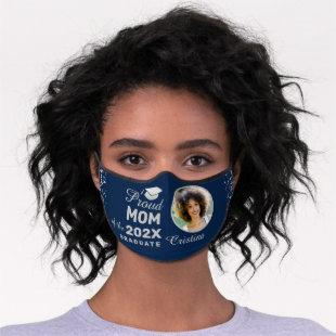 Personalized Photo Blue Silver Glitter Graduation Premium Face Mask