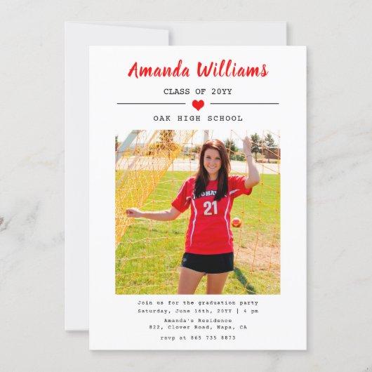 Personalized Photo Red Heart Graduation Party Invitation