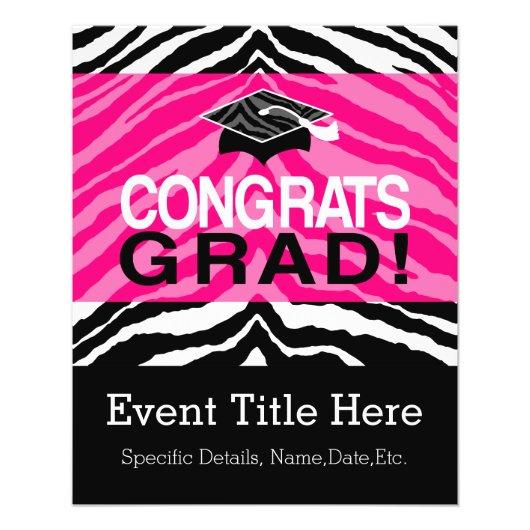 Personalized Pink Black Zebra Graduation Party Flyer