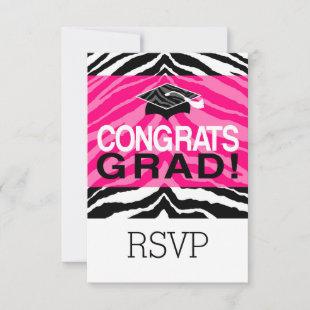 Personalized Pink Black Zebra Graduation Party Invitation