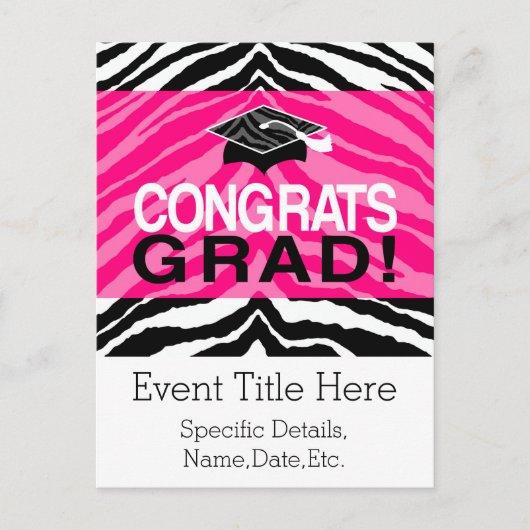 Personalized Pink Black Zebra Graduation Party Invitation Postcard