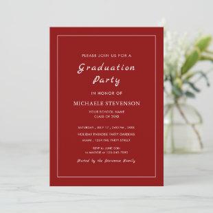 Personalized Red White Graduation Party Invitation