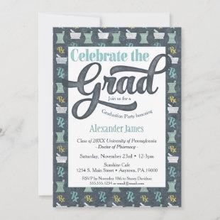 Pharmacist Graduation Party Invitation Gray Aqua