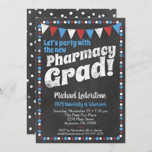 Pharmacy Graduation Party Invitation Red Blue