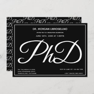 PhD degree Black Graduation Party Invitation