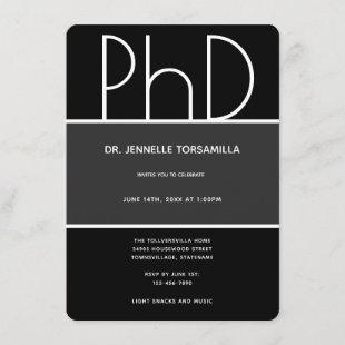 PhD degree Black Gray White Vertical Graduation Invitation