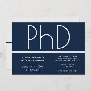 PhD degree Blue White Graduation Party Invitation