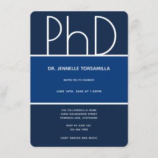 PhD degree Blue White Vertical Graduation Party Invitation