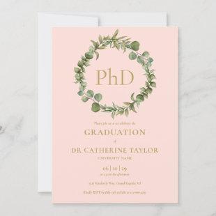PhD Degree Blush Pink Garland Graduation Invitation