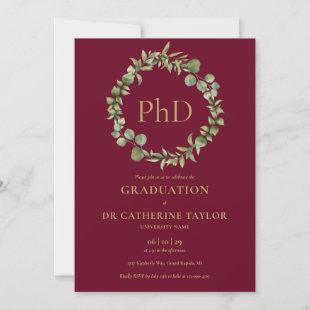 PhD Degree Burgundy Red Garland  Graduation Party Invitation