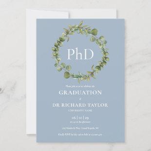 PhD Degree Dusty Blue Garland Graduation Invitation