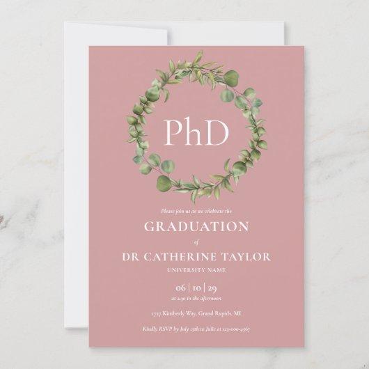 PhD Degree Dusty Rose Garland Graduation Invitation