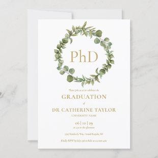 PhD Degree Elegant Garland Graduation Party  Invitation