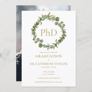 PhD Degree Elegant Garland Photo Graduation Party  Invitation