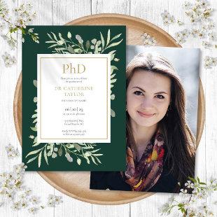 Phd Degree Emerald Greenery Photo Graduation Invitation