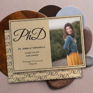 PhD degree Gold Black Photo Script Graduation Announcement