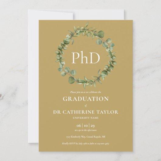 PhD Degree Gold Garland Graduation Party Invitation