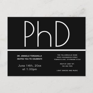 PhD degree Graduation Party Invitation Black Postcard