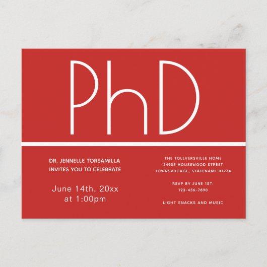 PhD degree Graduation Party Invitation Postcard